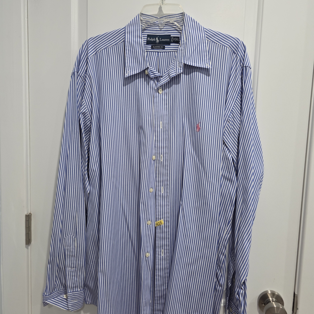 Ralph Lauren Blue and White Striped Men's Shirt